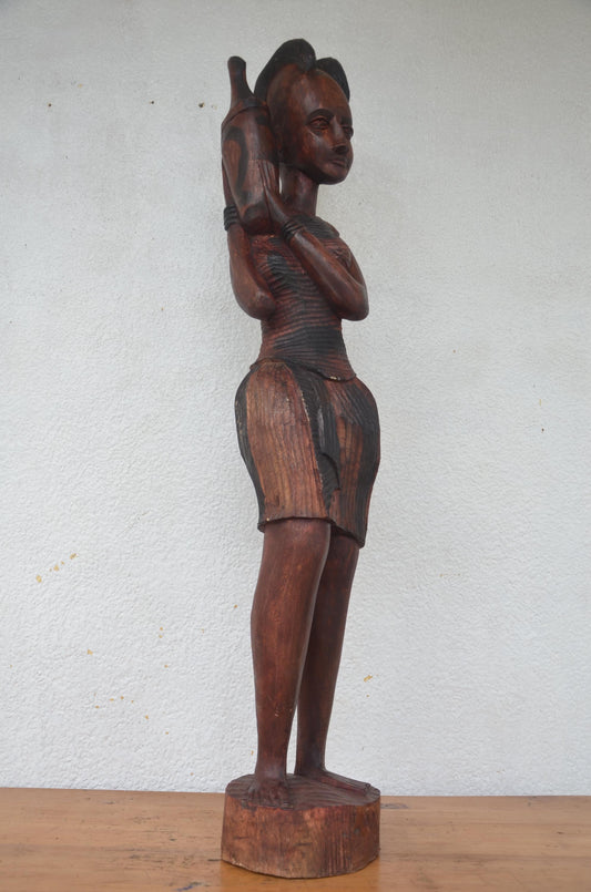 Nyiranzage Statue – 45" Hand-Carved Wood – Rwandan Heritage Goddess Figure