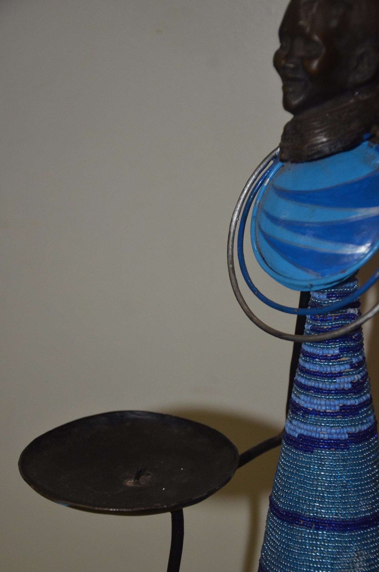 Luba Caryatid Offering Bowl | Beaded Metal Candle Holder | Congo Ceremonial Art