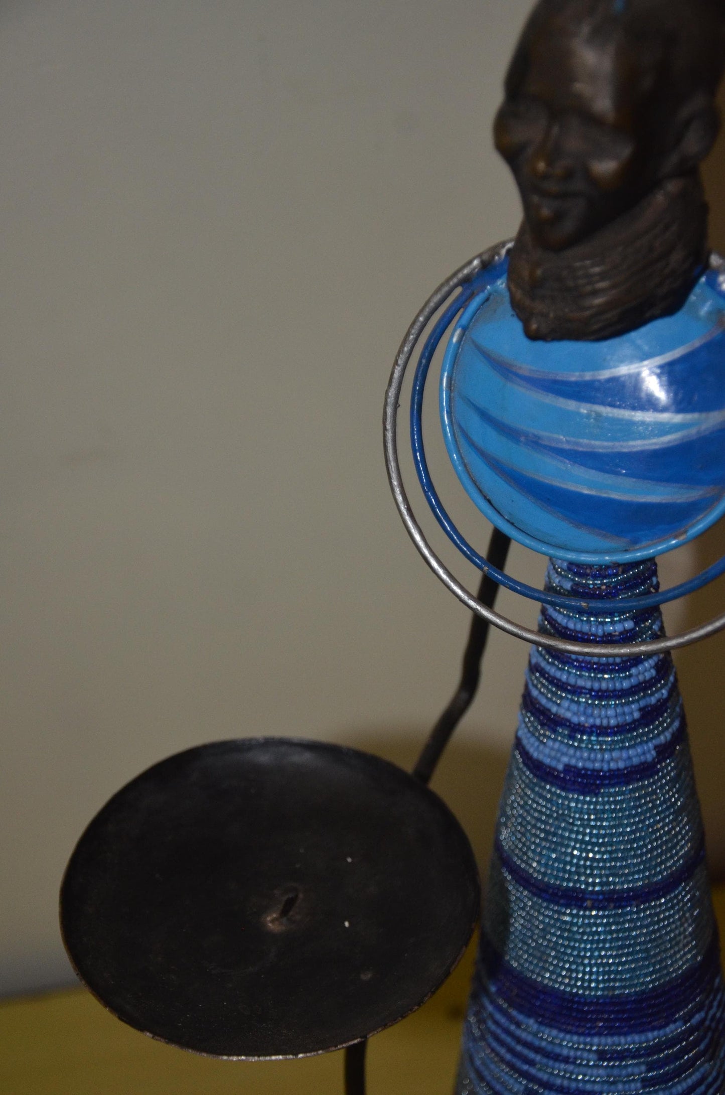 Luba Caryatid Offering Bowl | Beaded Metal Candle Holder | Congo Ceremonial Art