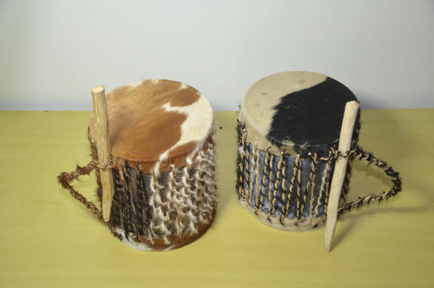 Rwandan Traditional Drums | Hand-Carved Cowhide Ingoma Pair | Rwanda Ceremonial Music Art