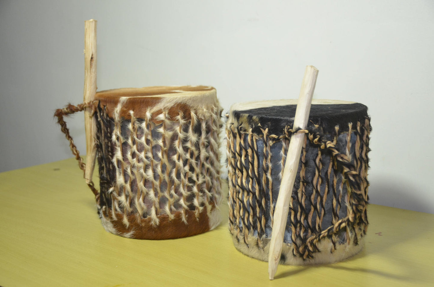 Rwandan Traditional Drums | Hand-Carved Cowhide Ingoma Pair | Rwanda Ceremonial Music Art