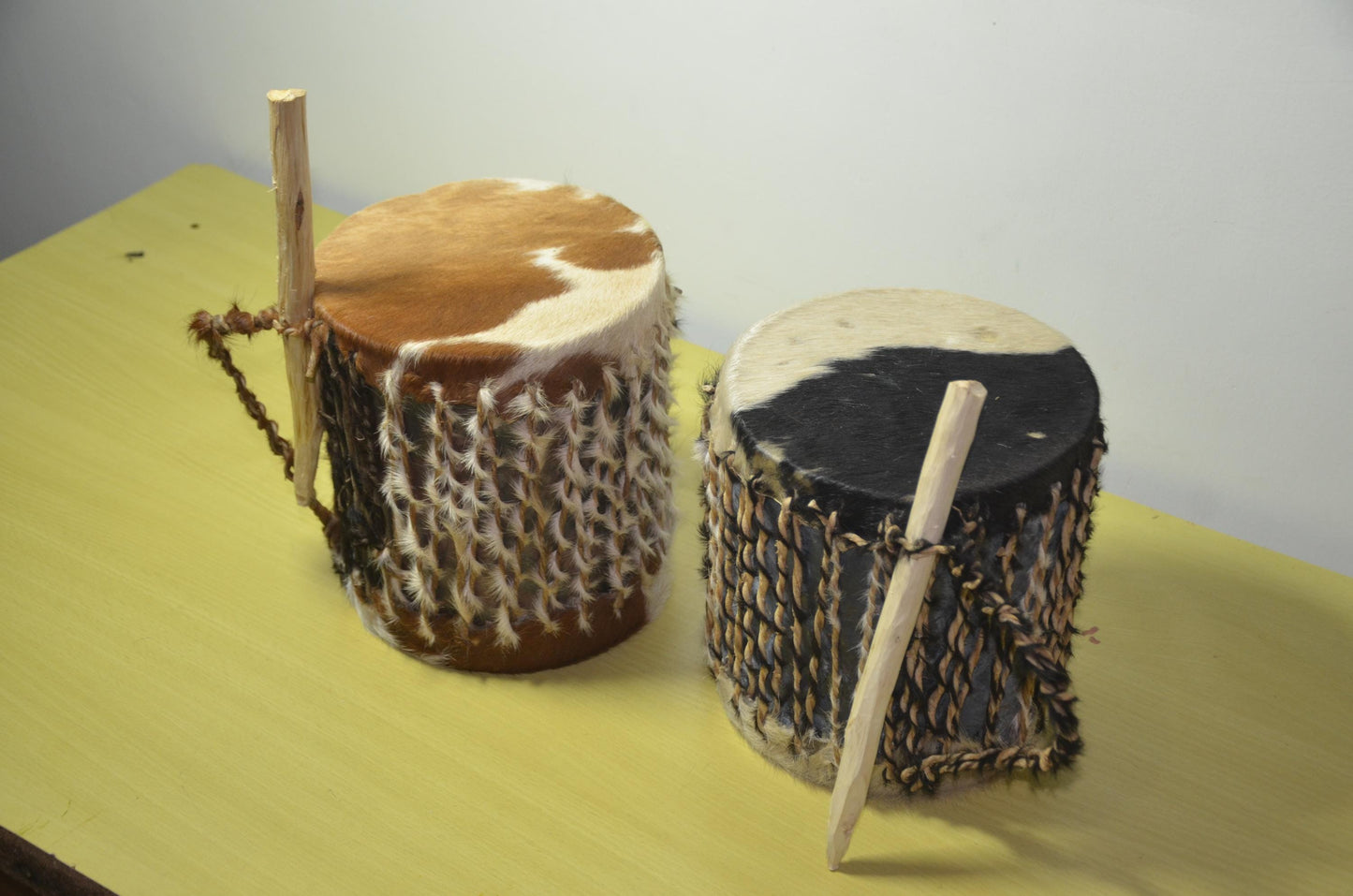 Rwandan Traditional Drums | Hand-Carved Cowhide Ingoma Pair | Rwanda Ceremonial Music Art
