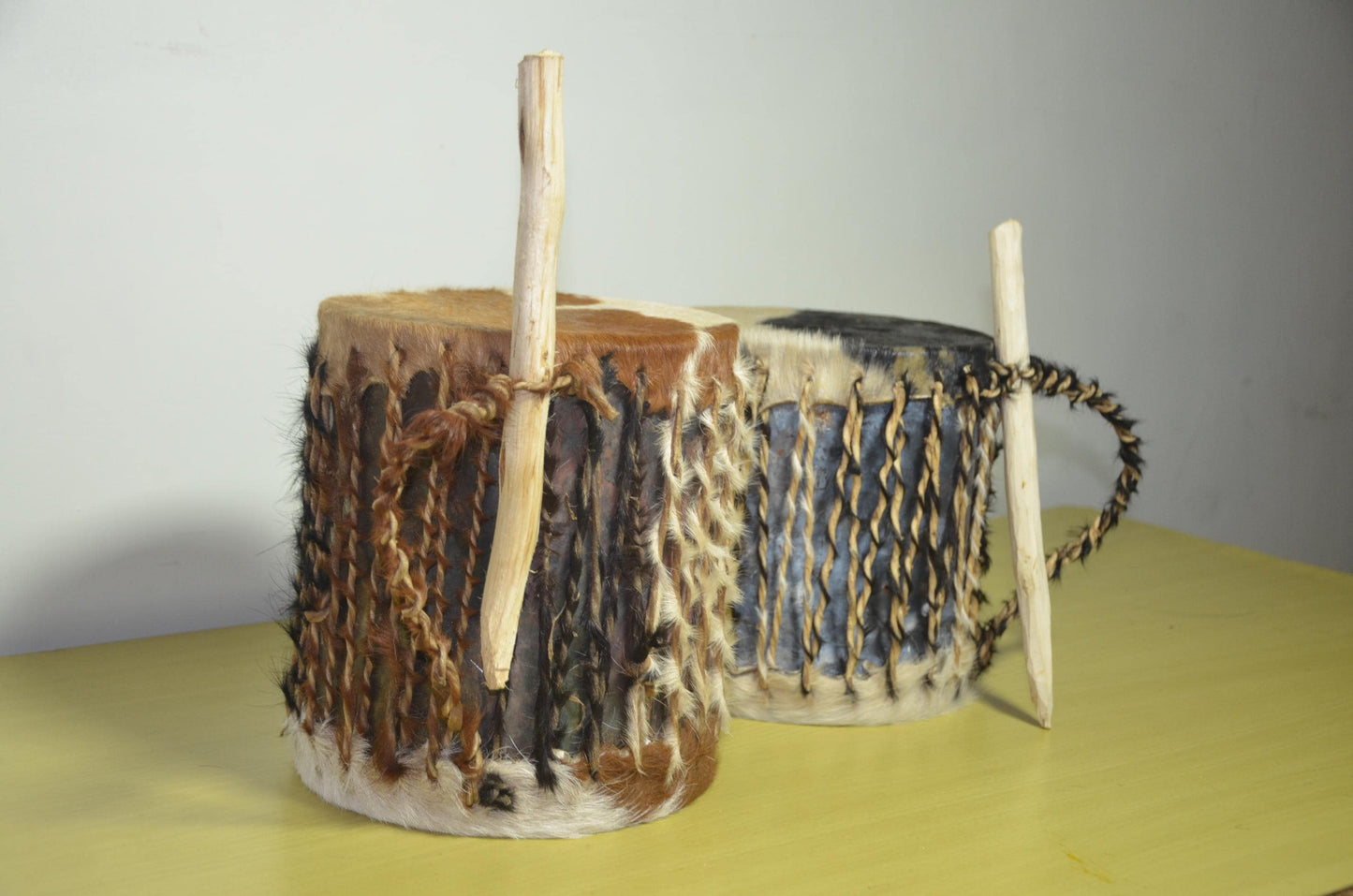 Rwandan Traditional Drums | Hand-Carved Cowhide Ingoma Pair | Rwanda Ceremonial Music Art