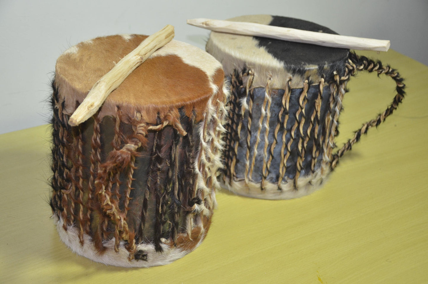 Rwandan Traditional Drums | Hand-Carved Cowhide Ingoma Pair | Rwanda Ceremonial Music Art
