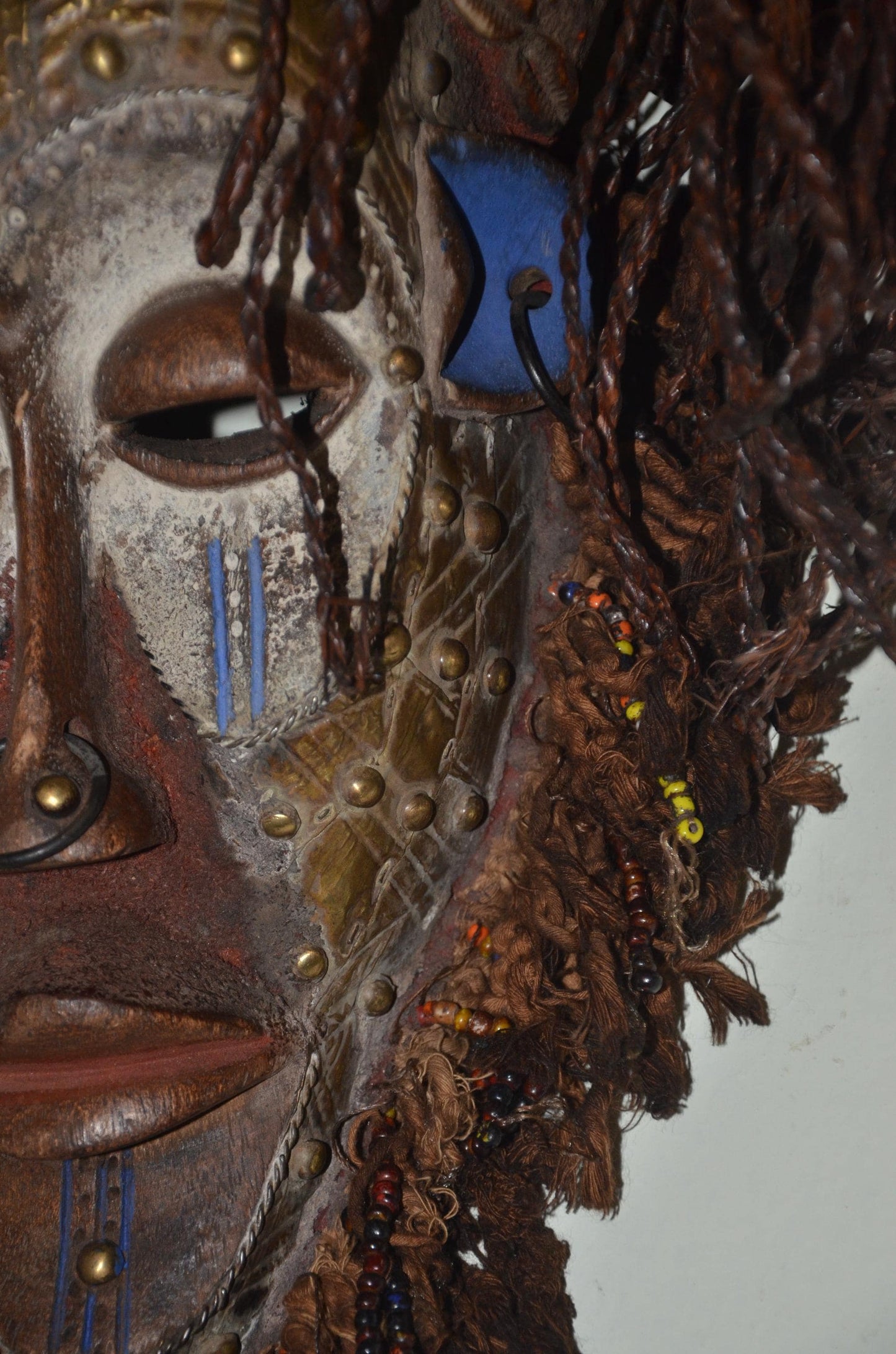 Chokwe Mwana Pwo Mask | Beaded Wood Fiber Hair | Congo Female Ancestor Art
