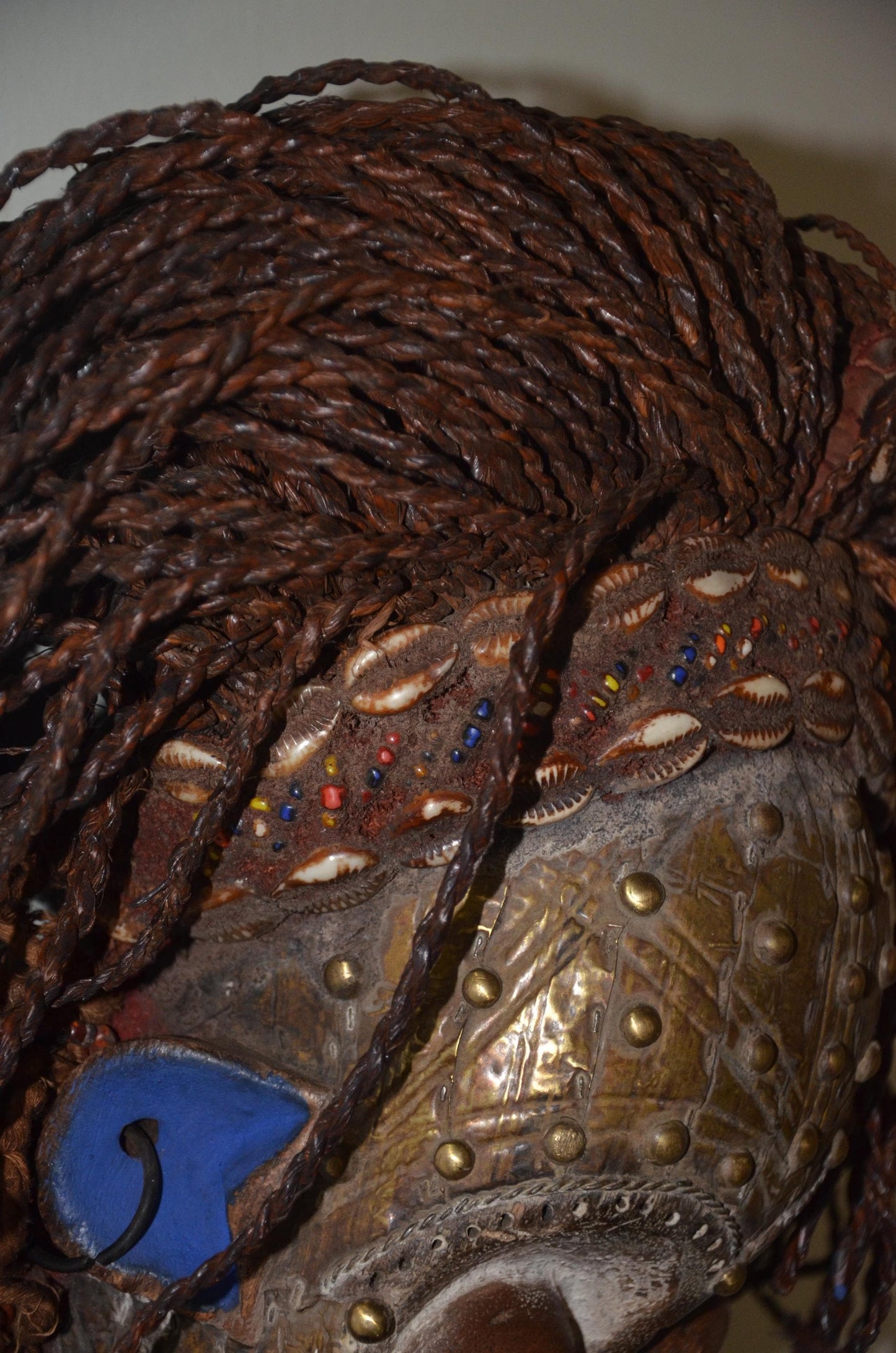 Chokwe Mwana Pwo Mask | Beaded Wood Fiber Hair | Congo Female Ancestor Art