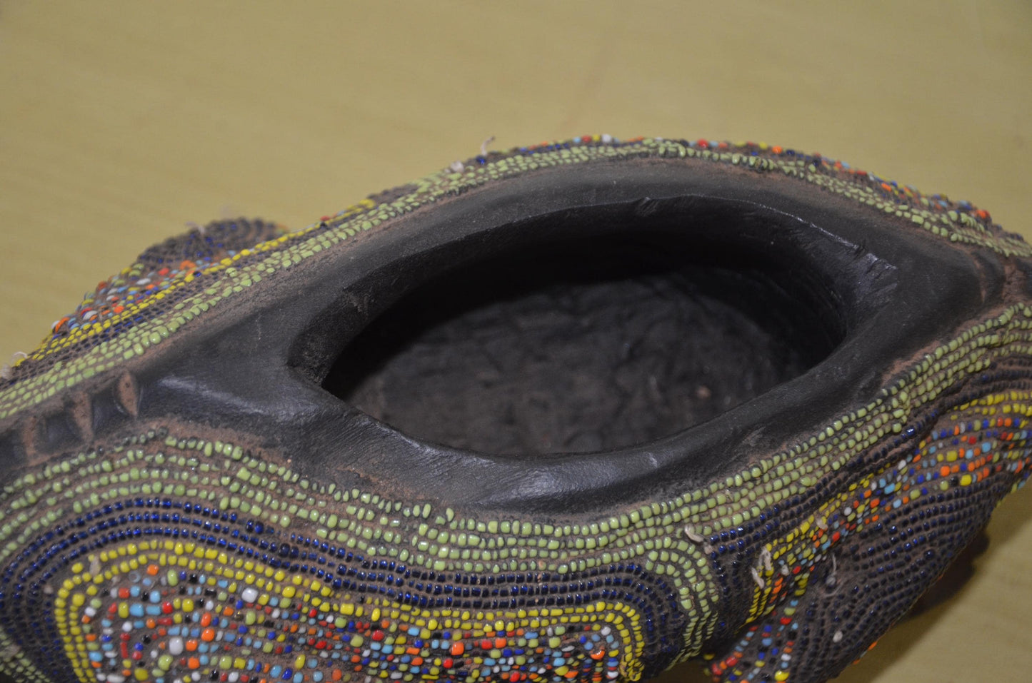 Kamba Crocodile Sculpture | Beaded Wood Folk Art | Kenya Handcrafted Animal Decor