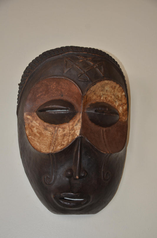 Chokwe Mwana Pwo Mask | Hand-Carved Pigment Wood Wall Decor | Congo Ancestor Art
