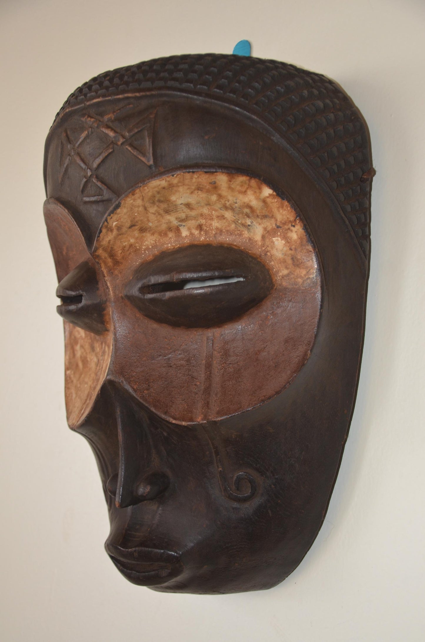 Chokwe Mwana Pwo Mask | Hand-Carved Pigment Wood Wall Decor | Congo Ancestor Art
