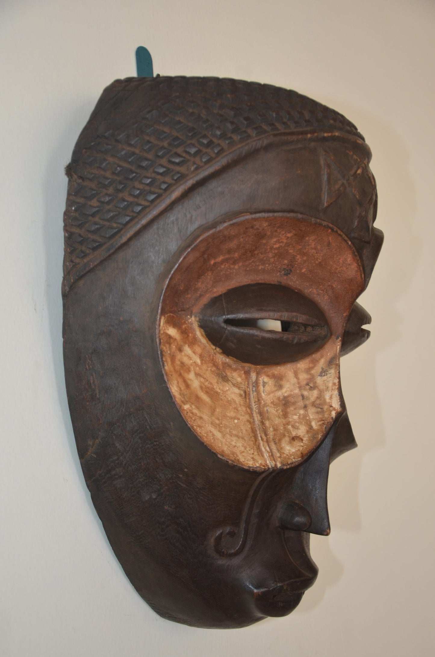 Chokwe Mwana Pwo Mask | Hand-Carved Pigment Wood Wall Decor | Congo Ancestor Art
