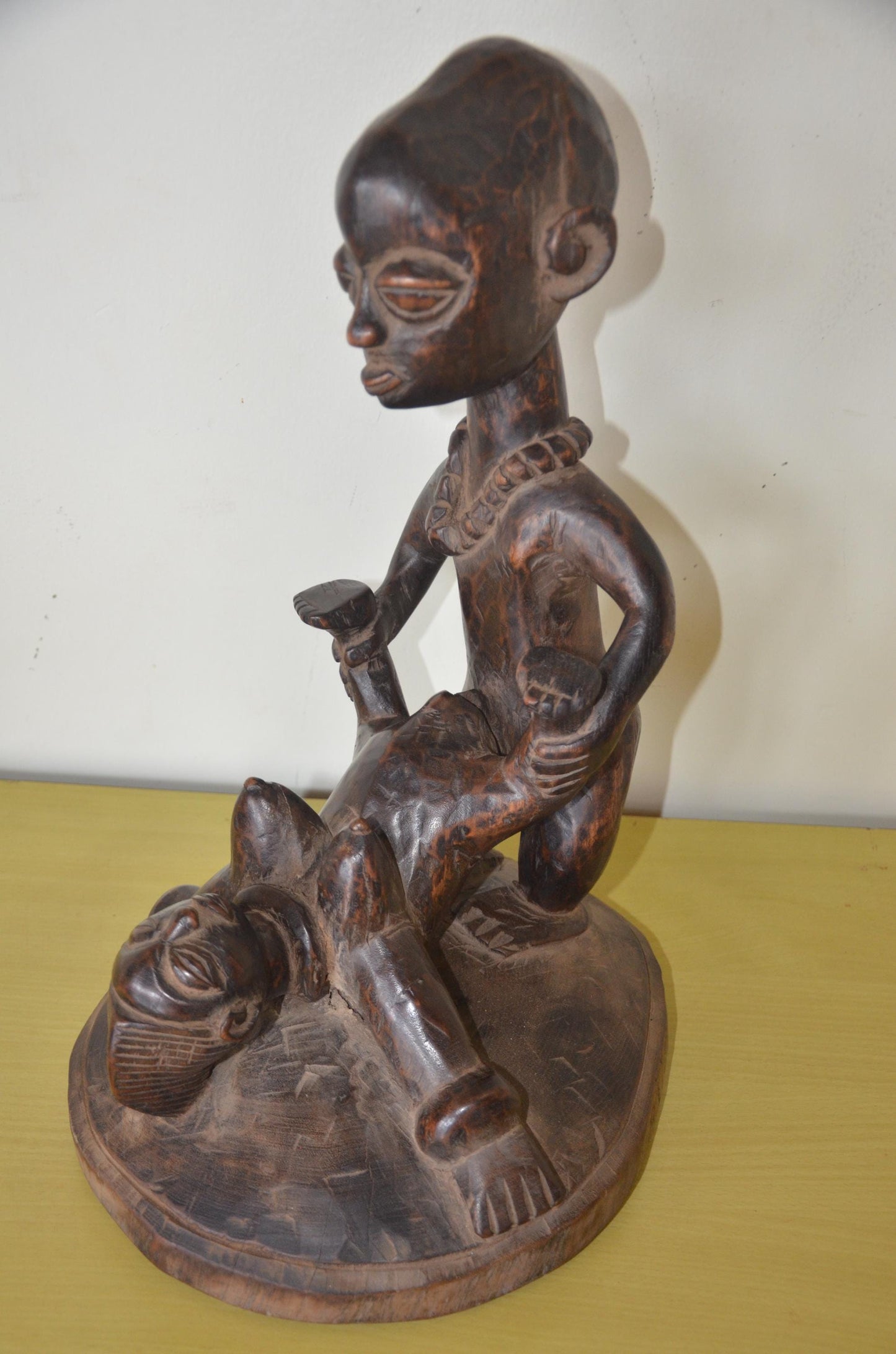 Kongo Tribal Figure | Hand-Carved Dark Wood Sculpture | Congo Ancestral Maternity Art