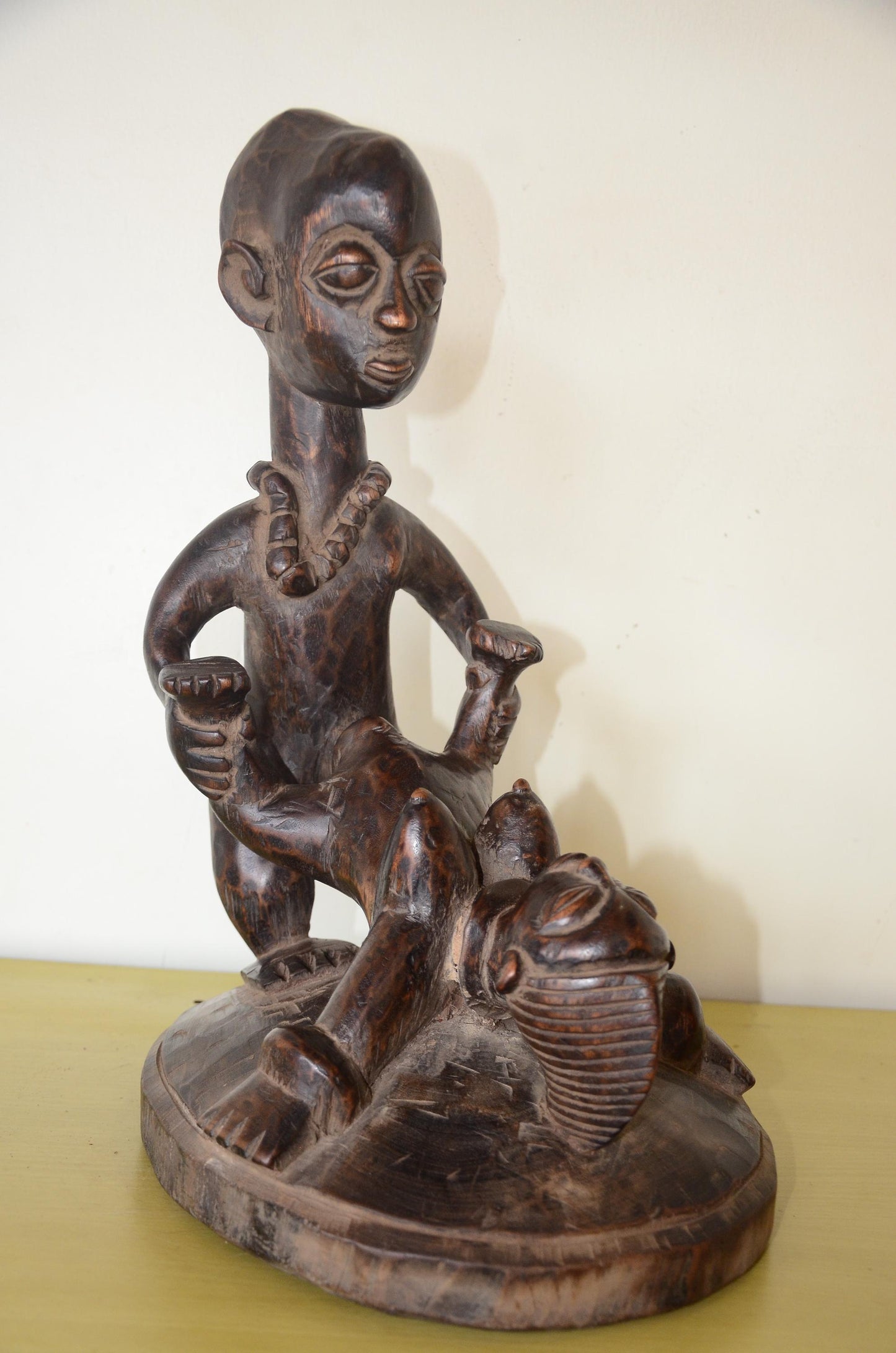 Kongo Tribal Figure | Hand-Carved Dark Wood Sculpture | Congo Ancestral Maternity Art