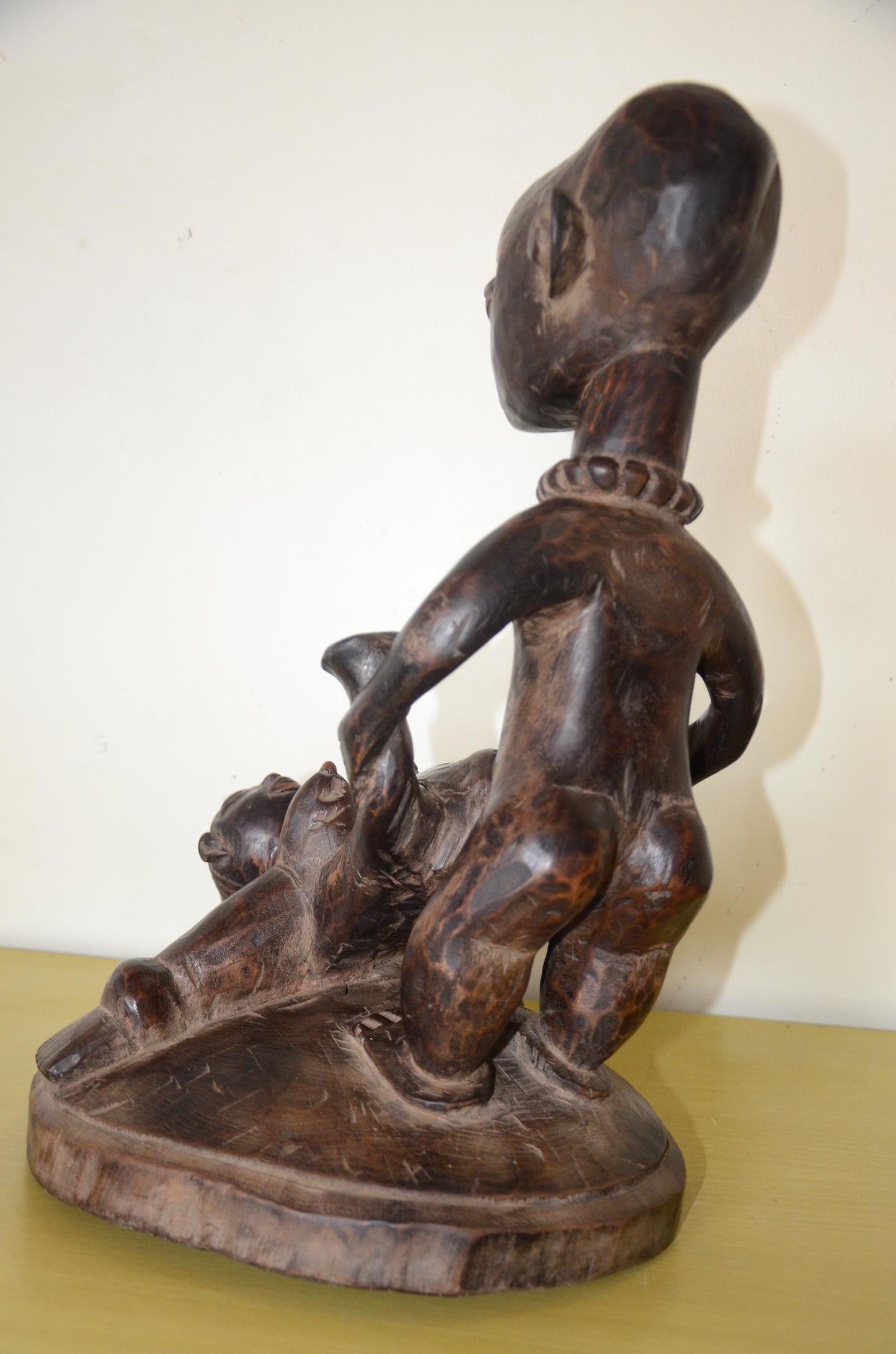 Kongo Tribal Figure | Hand-Carved Dark Wood Sculpture | Congo Ancestral Maternity Art