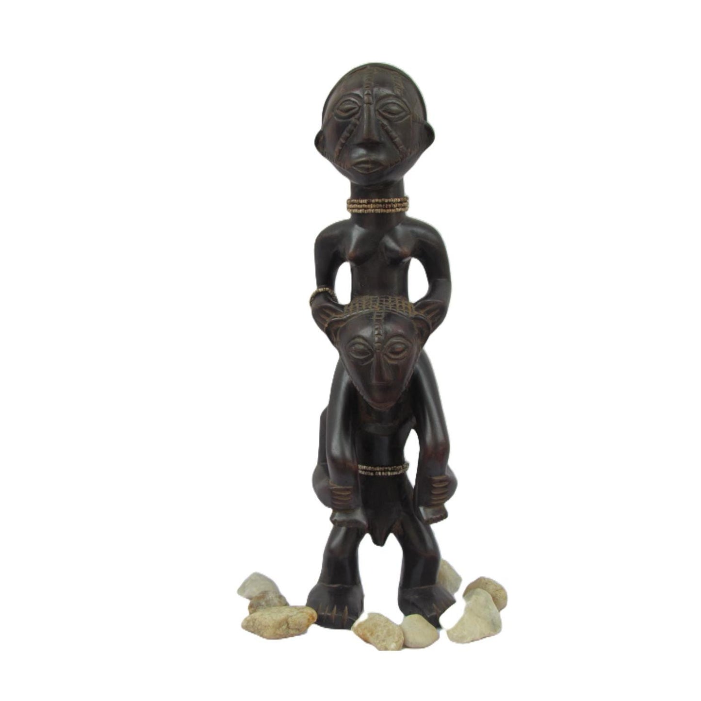 Tabwa Double Figure | Hand-Carved Wood Male Female | Congo Ancestral Balance Art
