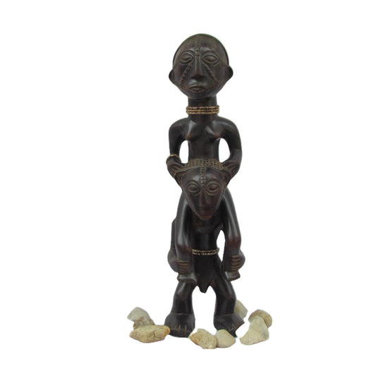 Tabwa Double Figure | Hand-Carved Wood Male Female | Congo Ancestral Balance Art