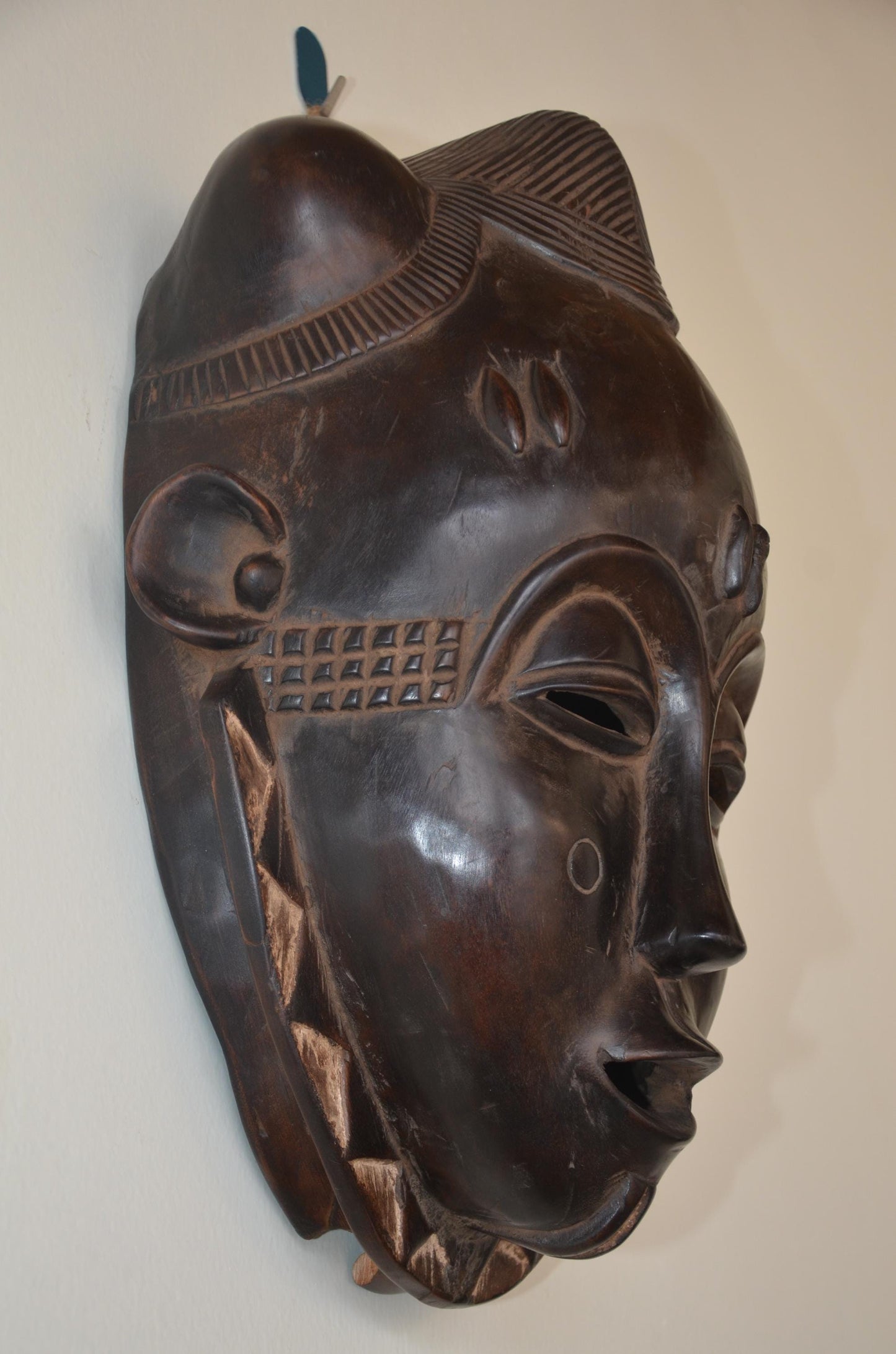Baule Mblo Mask – 18" Hand-Carved Wood – Ivory Coast Idealized Portrait Art
