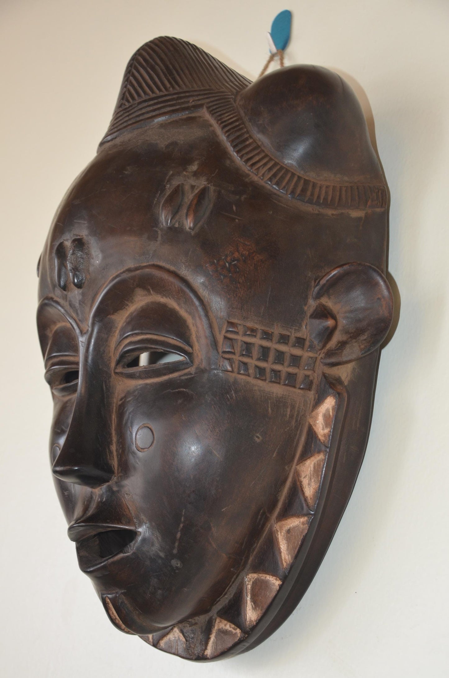 Baule Mblo Mask – 18" Hand-Carved Wood – Ivory Coast Idealized Portrait Art