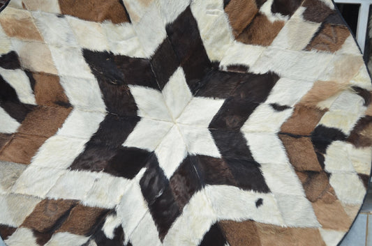 Handmade Goat Skin Leather Carpet – 60x60" Natural Rug – Made in Rwanda