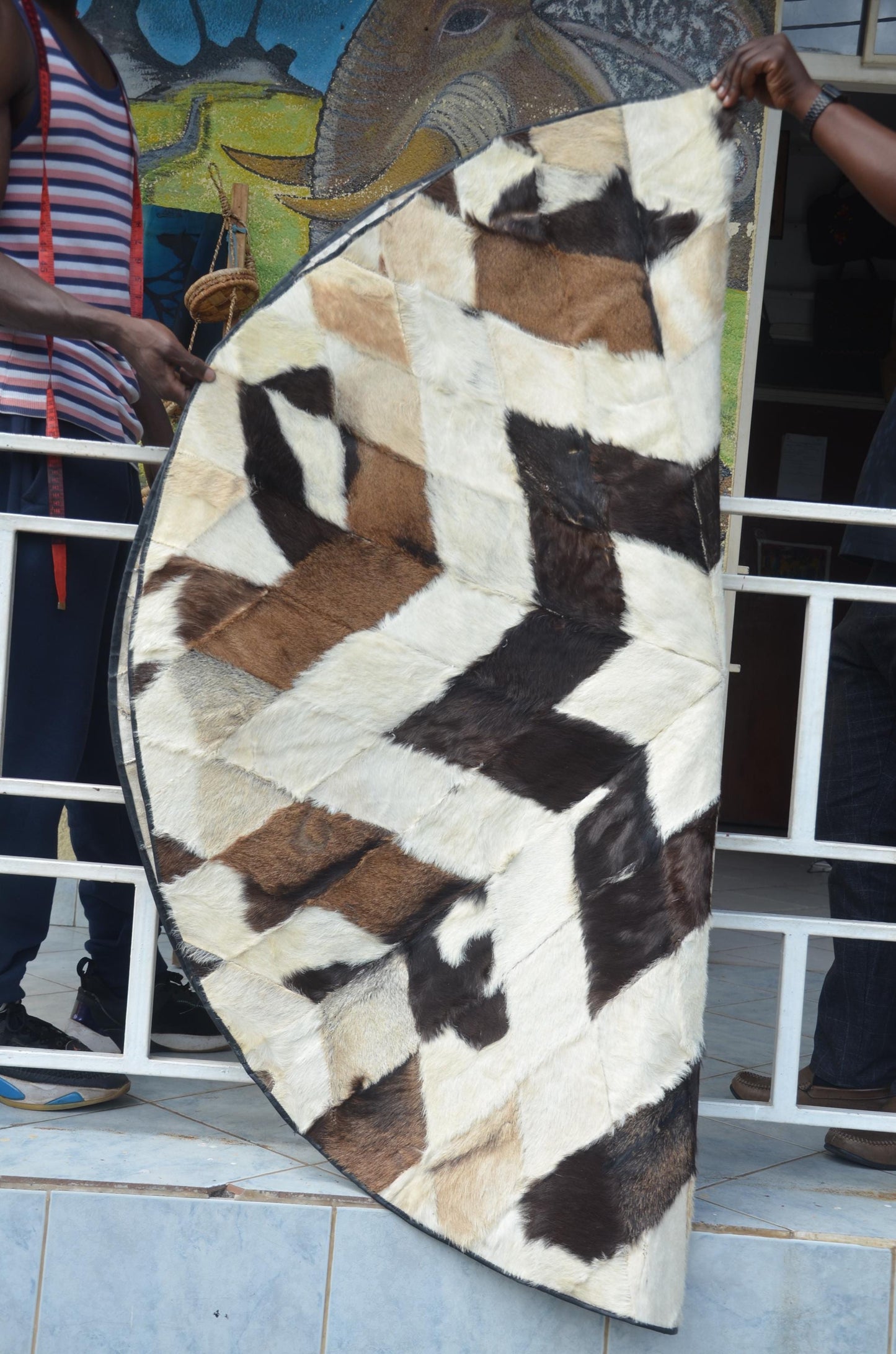 Handmade Goat Skin Leather Carpet – 60x60" Natural Rug – Made in Rwanda
