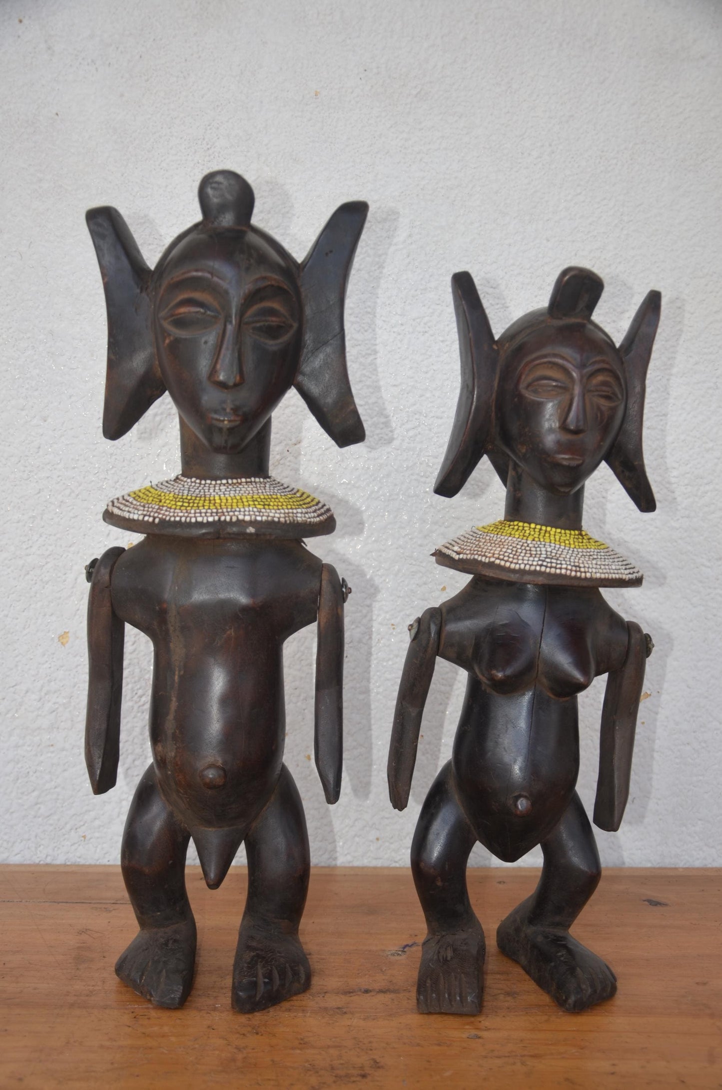 Hemba Singiti Couple – 24" Hand-Carved Wood – Congo Ancestor Power Figures