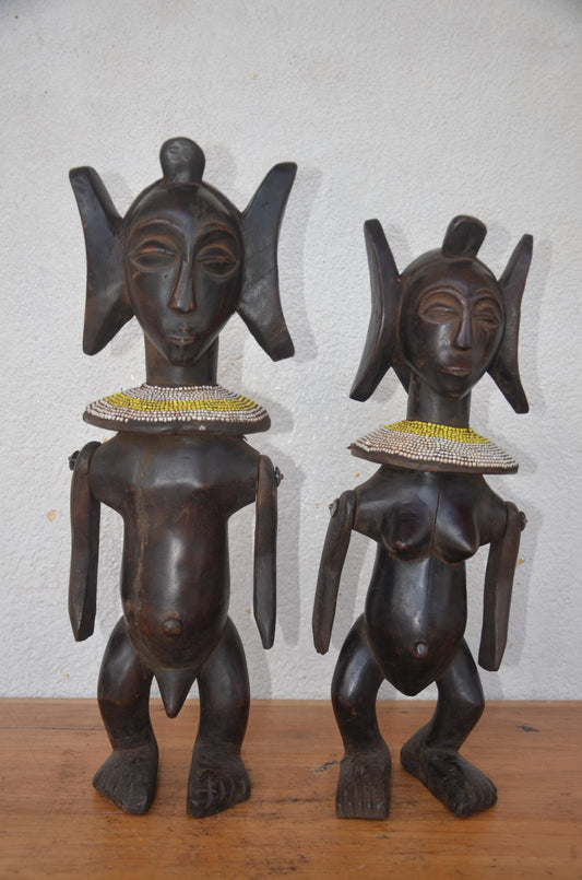 Hemba Singiti Couple – 24" Hand-Carved Wood – Congo Ancestor Power Figures