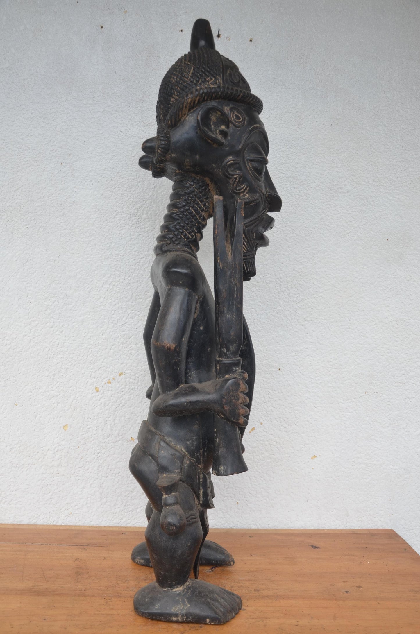 Lulua King Statue – 43" Hand-Carved Wood – Congo Bena Lulua Prestige Art
