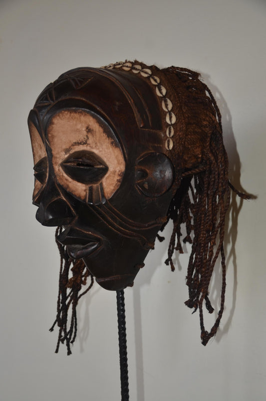 Chokwe Mwana Pwo Mask | Deep Carved Wood Wall Decor | Congo Maiden Spirit Art