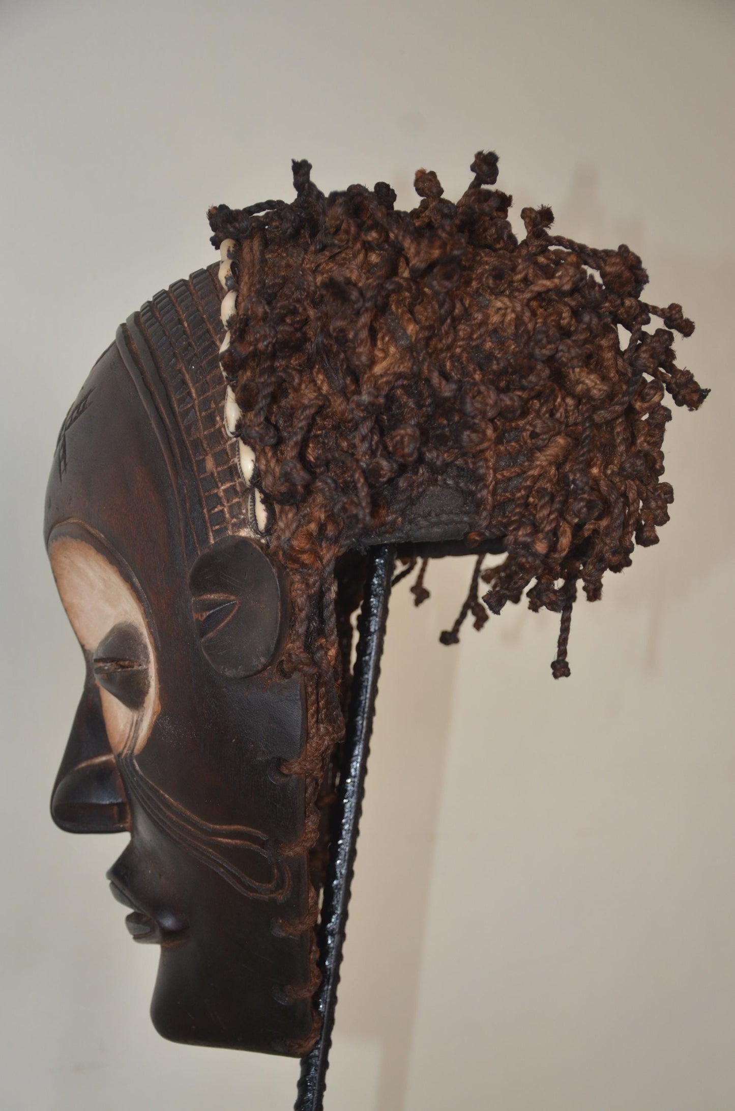Chokwe Mwana Pwo Mask | Beaded Cowrie Shell Wall Decor | Congo Ancestor Art