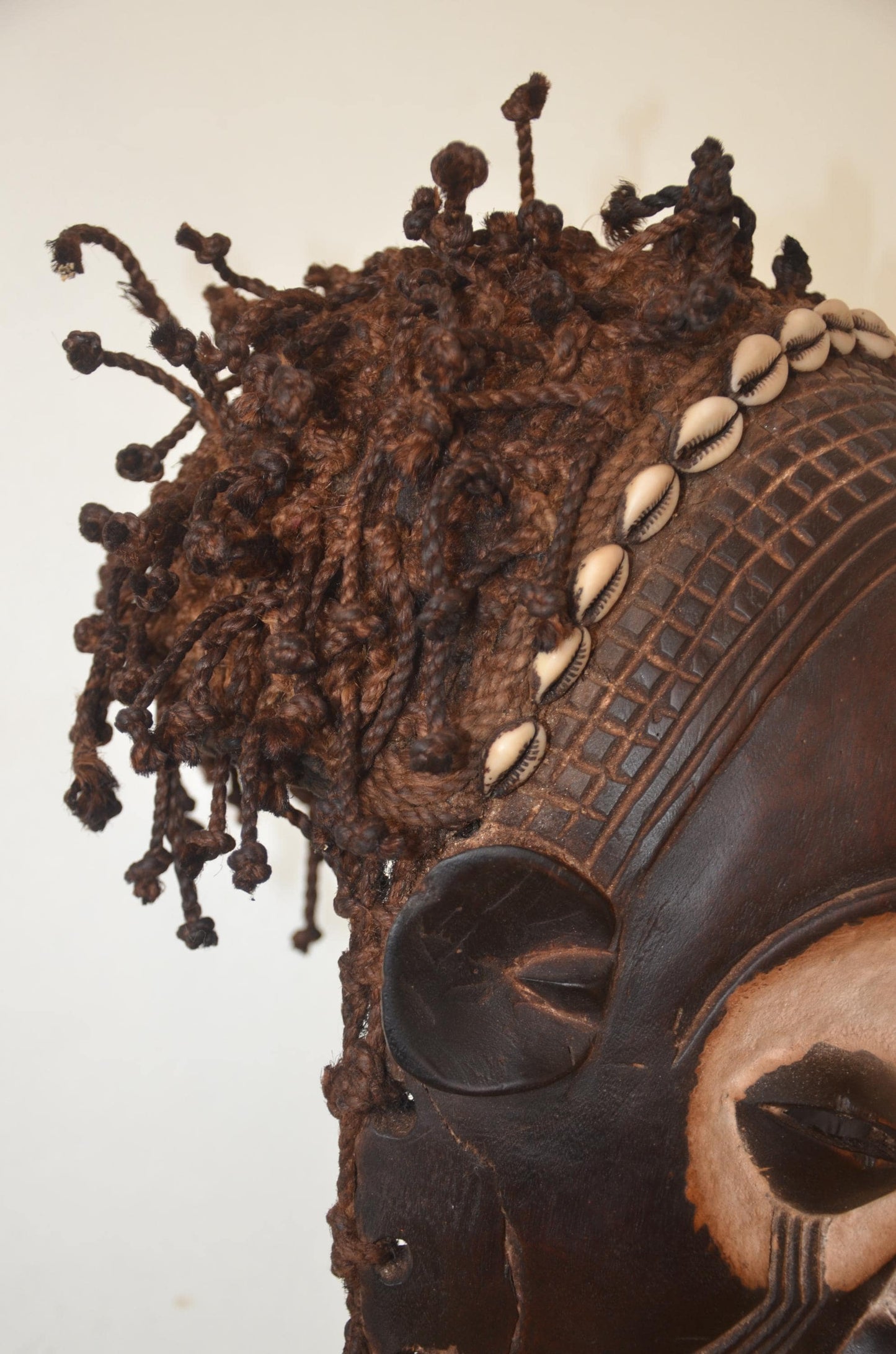 Chokwe Mwana Pwo Mask | Beaded Cowrie Shell Wall Decor | Congo Ancestor Art