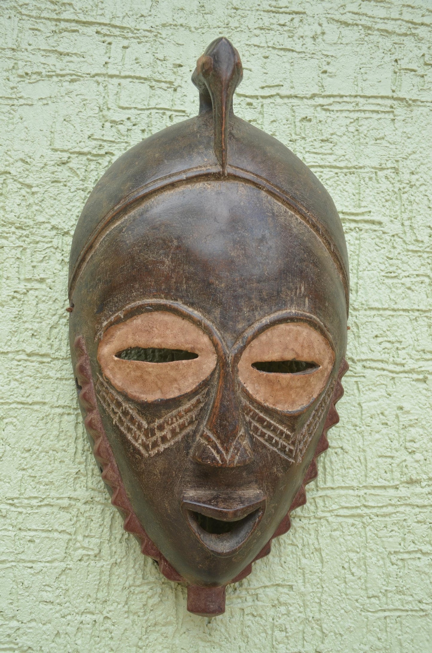 Bayaka Facemask | Hand-Carved Wood Wall Decor | Congo Yaka Ritual Mask Art