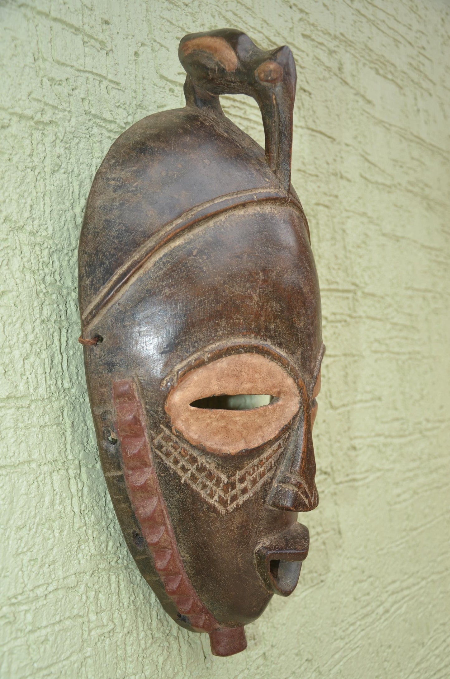 Bayaka Facemask | Hand-Carved Wood Wall Decor | Congo Yaka Ritual Mask Art