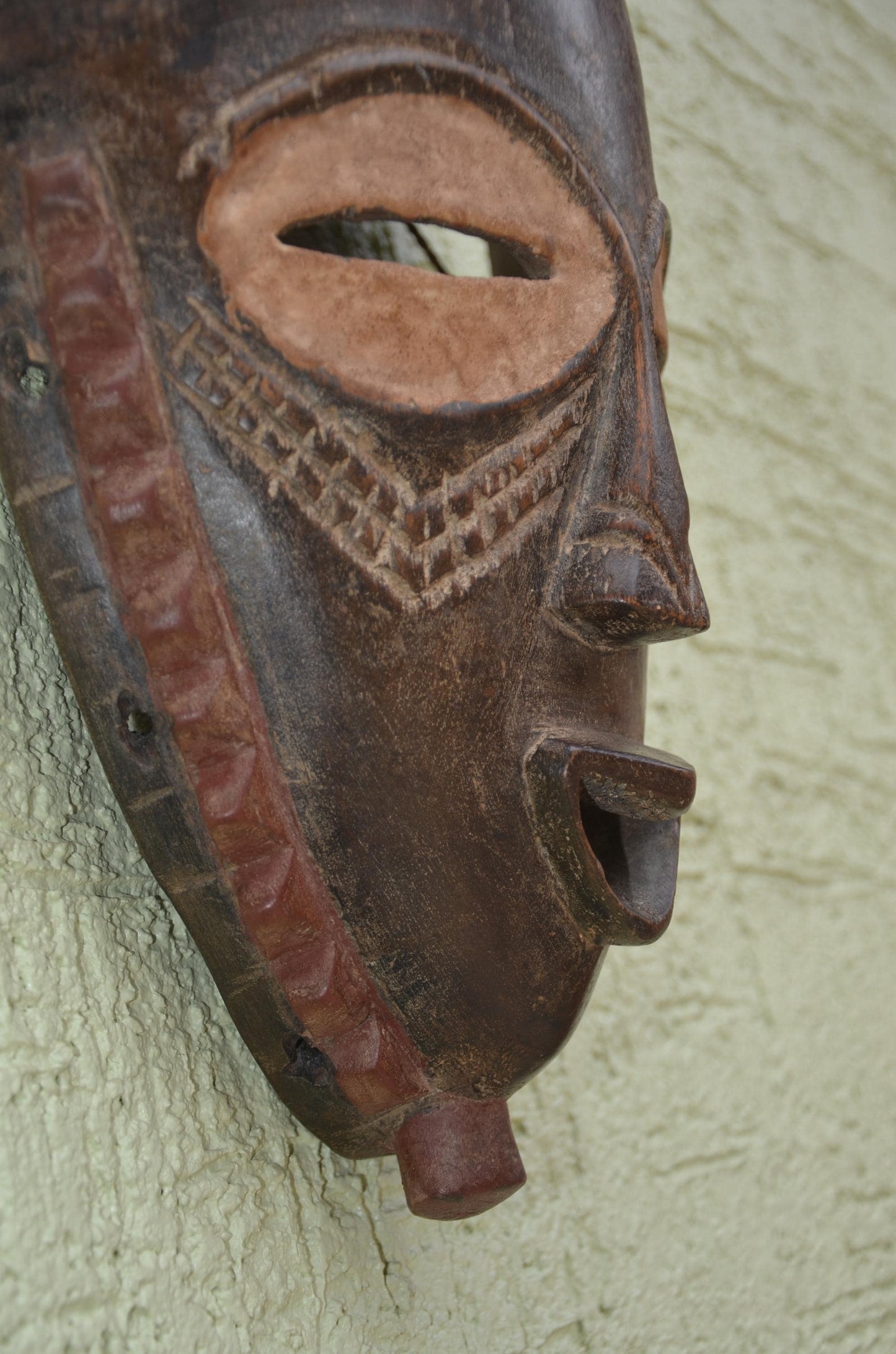 Bayaka Facemask | Hand-Carved Wood Wall Decor | Congo Yaka Ritual Mask Art