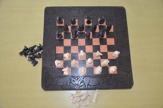 Makonde Wildlife Chess Set – 13" Hand-Carved Wood – Tanzania Artisan Game