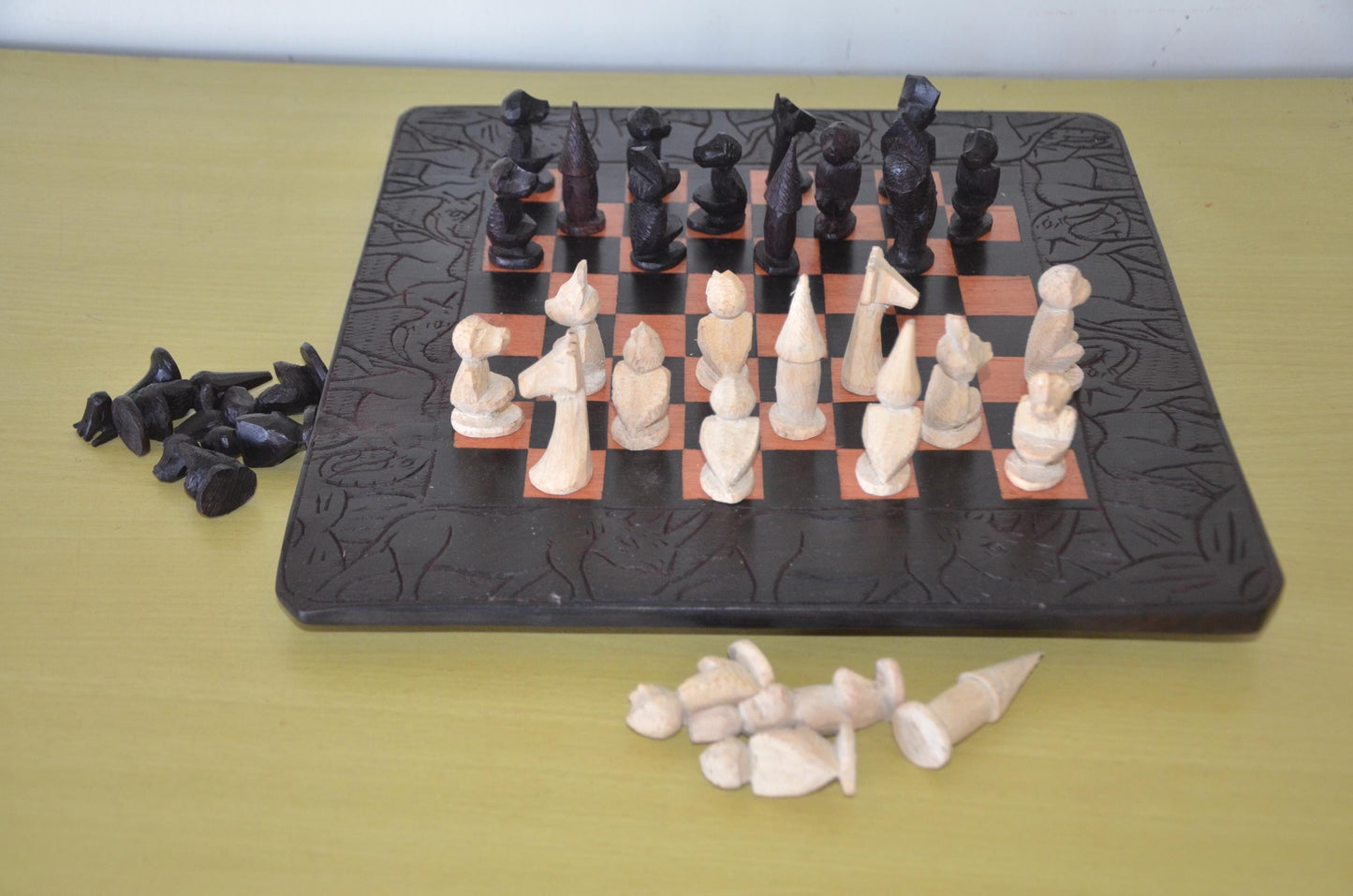 Makonde Wildlife Chess Set – 13" Hand-Carved Wood – Tanzania Artisan Game
