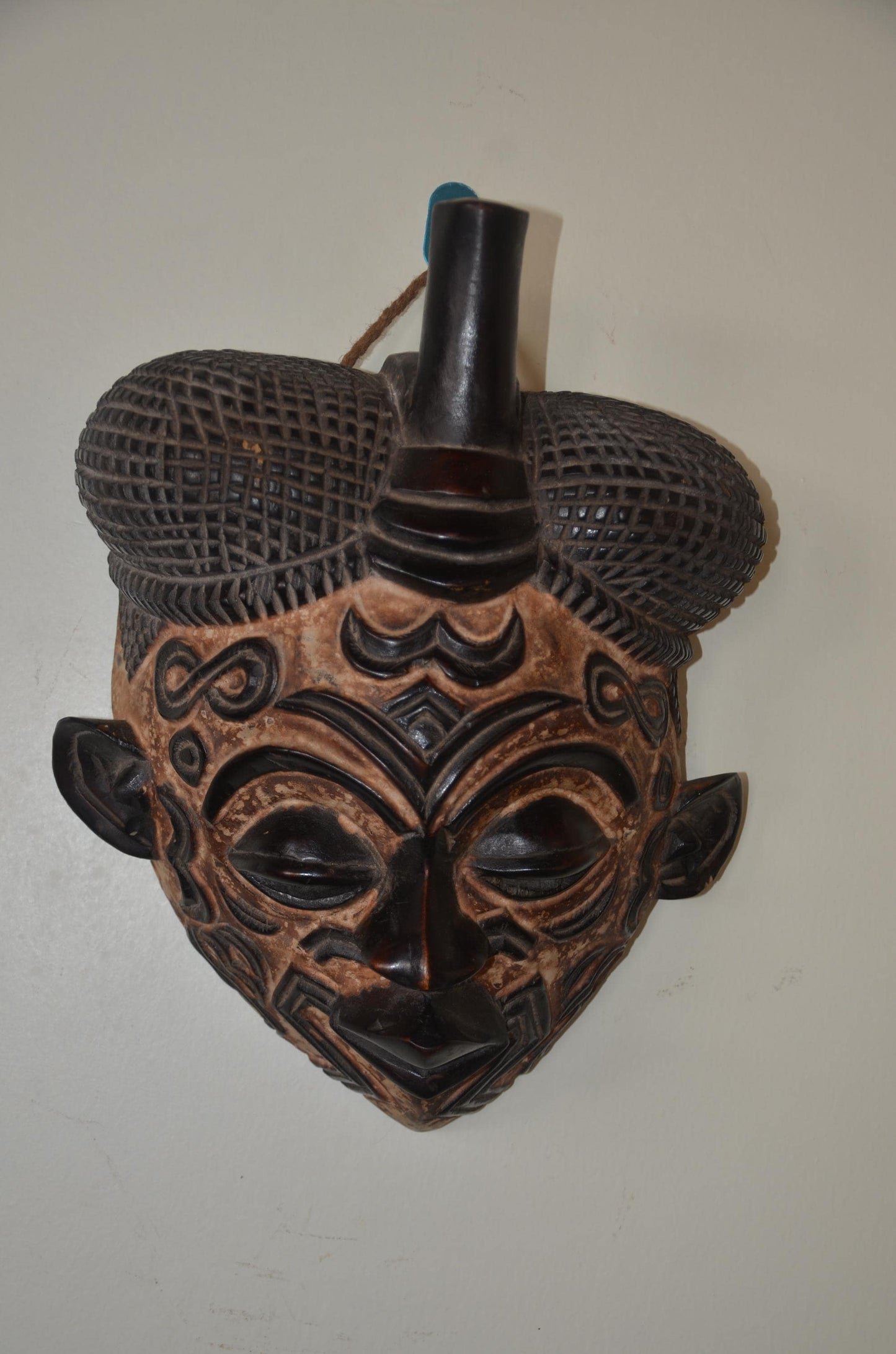 Lulua Tribal Mask – 15" Hand-Carved Wood – Congo Bena Lulua Wall Art