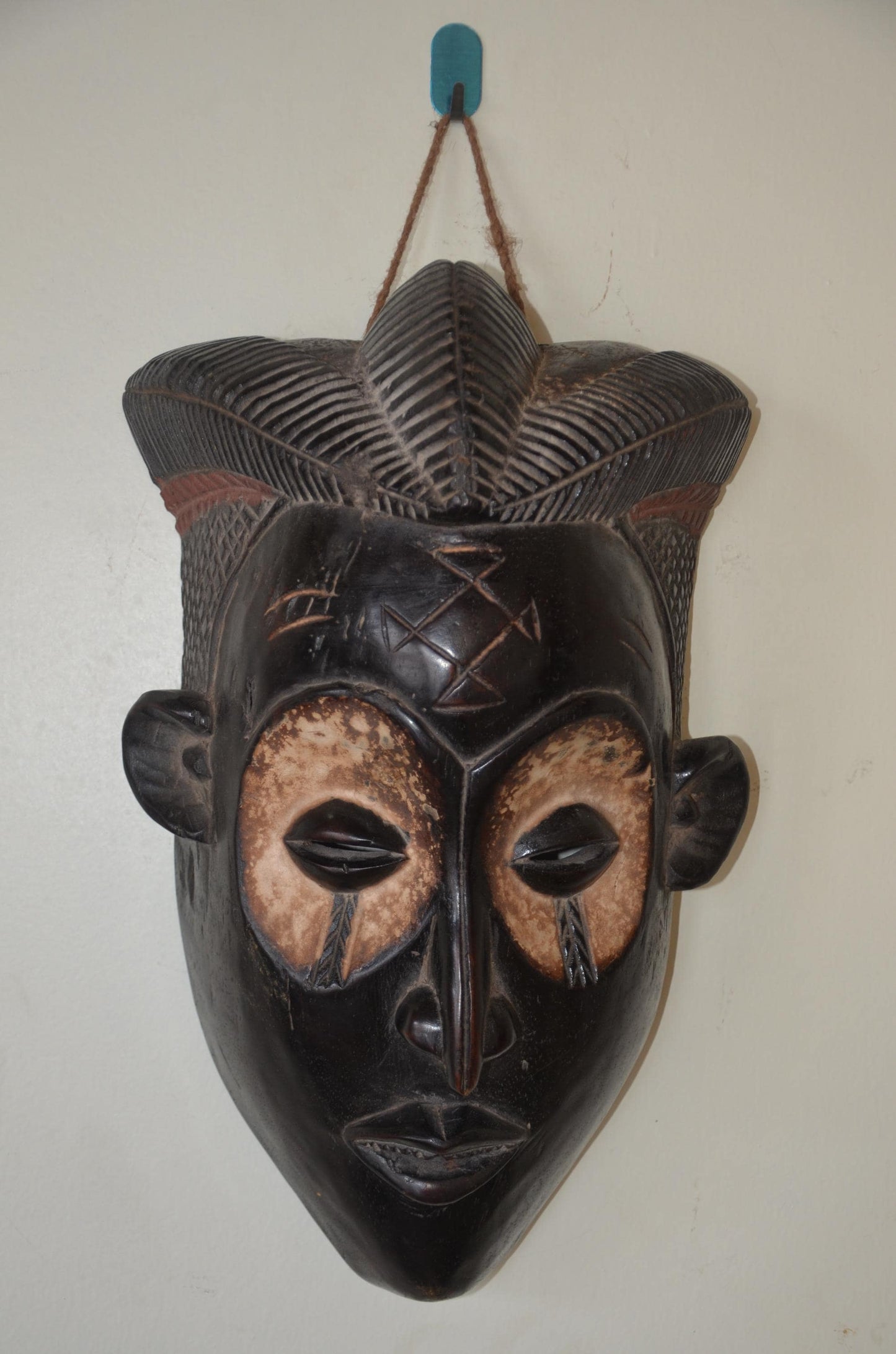 Chokwe Mwana Pwo Mask – 18" Hand-Carved Wood – Congo Ancestor Wall Art