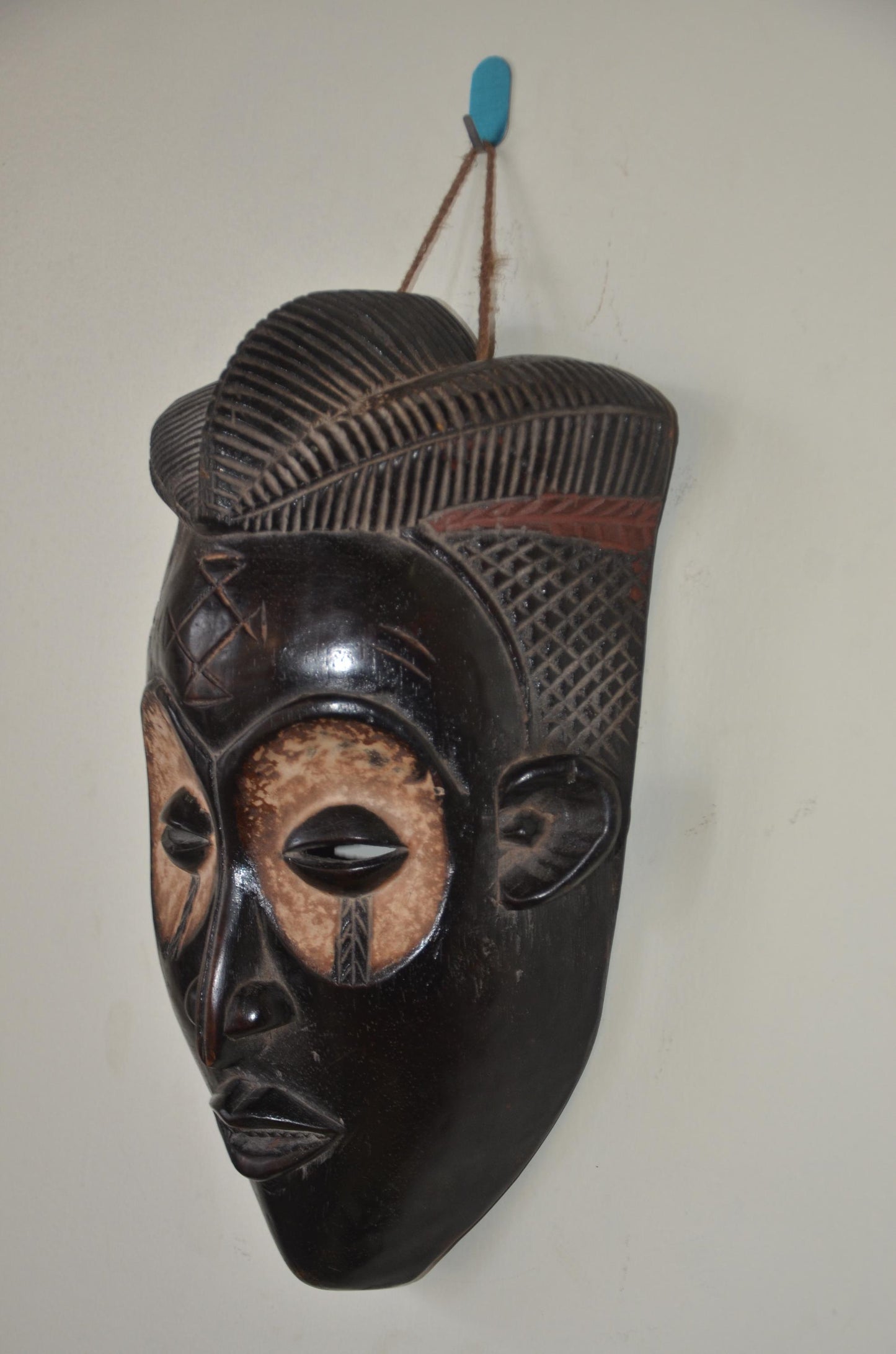Chokwe Mwana Pwo Mask – 18" Hand-Carved Wood – Congo Ancestor Wall Art