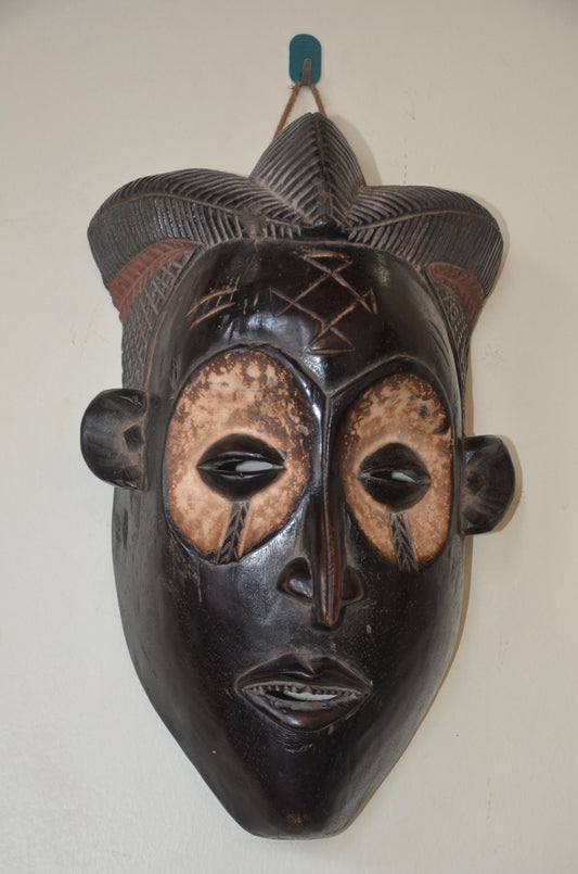 Chokwe Mwana Pwo Mask – 18" Hand-Carved Wood – Congo Ancestor Wall Art