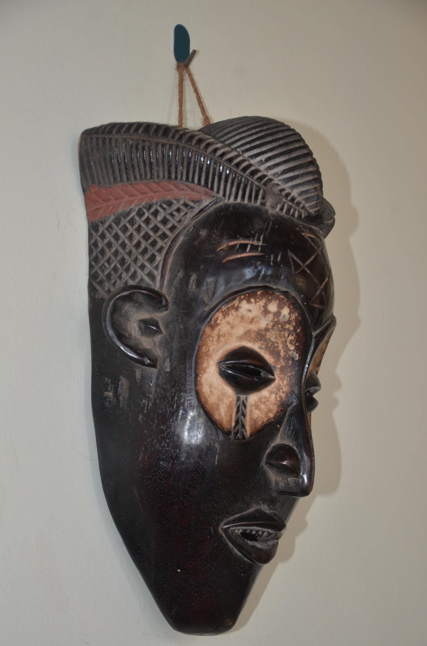 Chokwe Mwana Pwo Mask – 18" Hand-Carved Wood – Congo Ancestor Wall Art