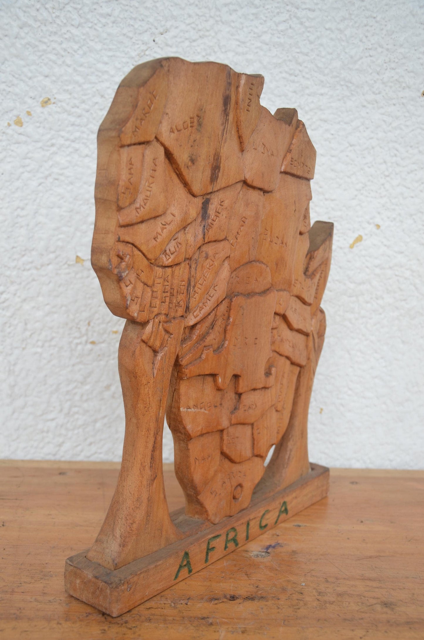 African Continent Map – 16" Hand-Carved Wood – Minimalist Tribal Wall Art