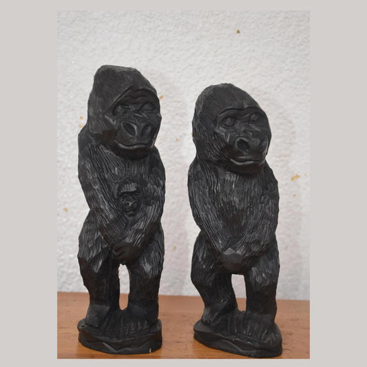 Rwandan Gorilla Couple – 12" Hand-Carved Wood – Volcanoes National Park Art