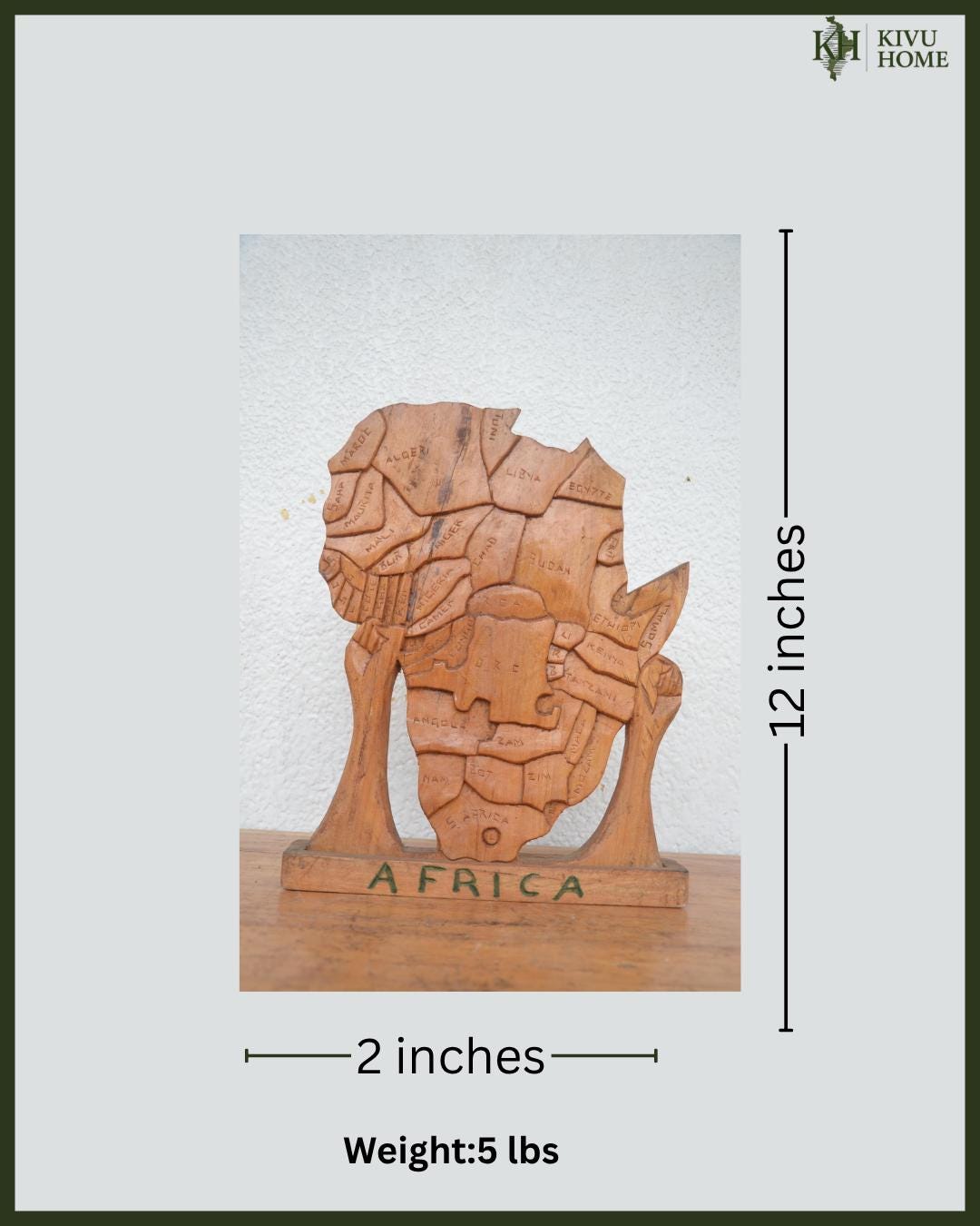 African Continent Map – 16" Hand-Carved Wood – Minimalist Tribal Wall Art