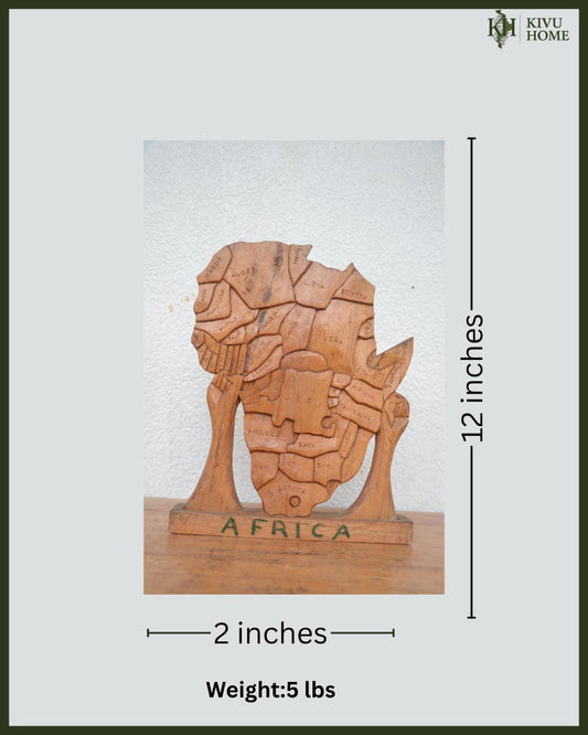 African Continent Map – 16" Hand-Carved Wood – Minimalist Tribal Wall Art