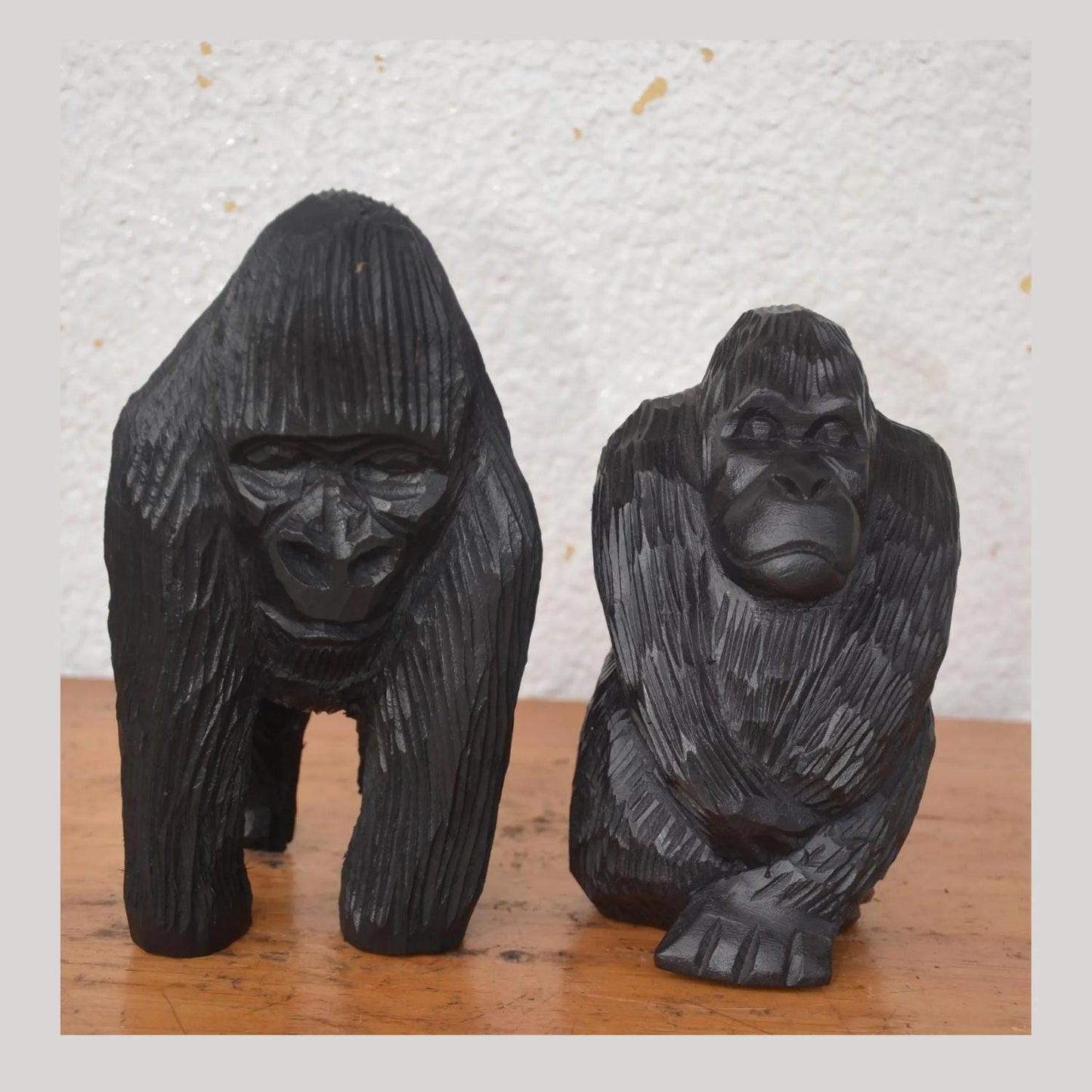 Rwandan Gorilla Pair – 9" Hand-Carved Wood Statue – Volcanoes National Art