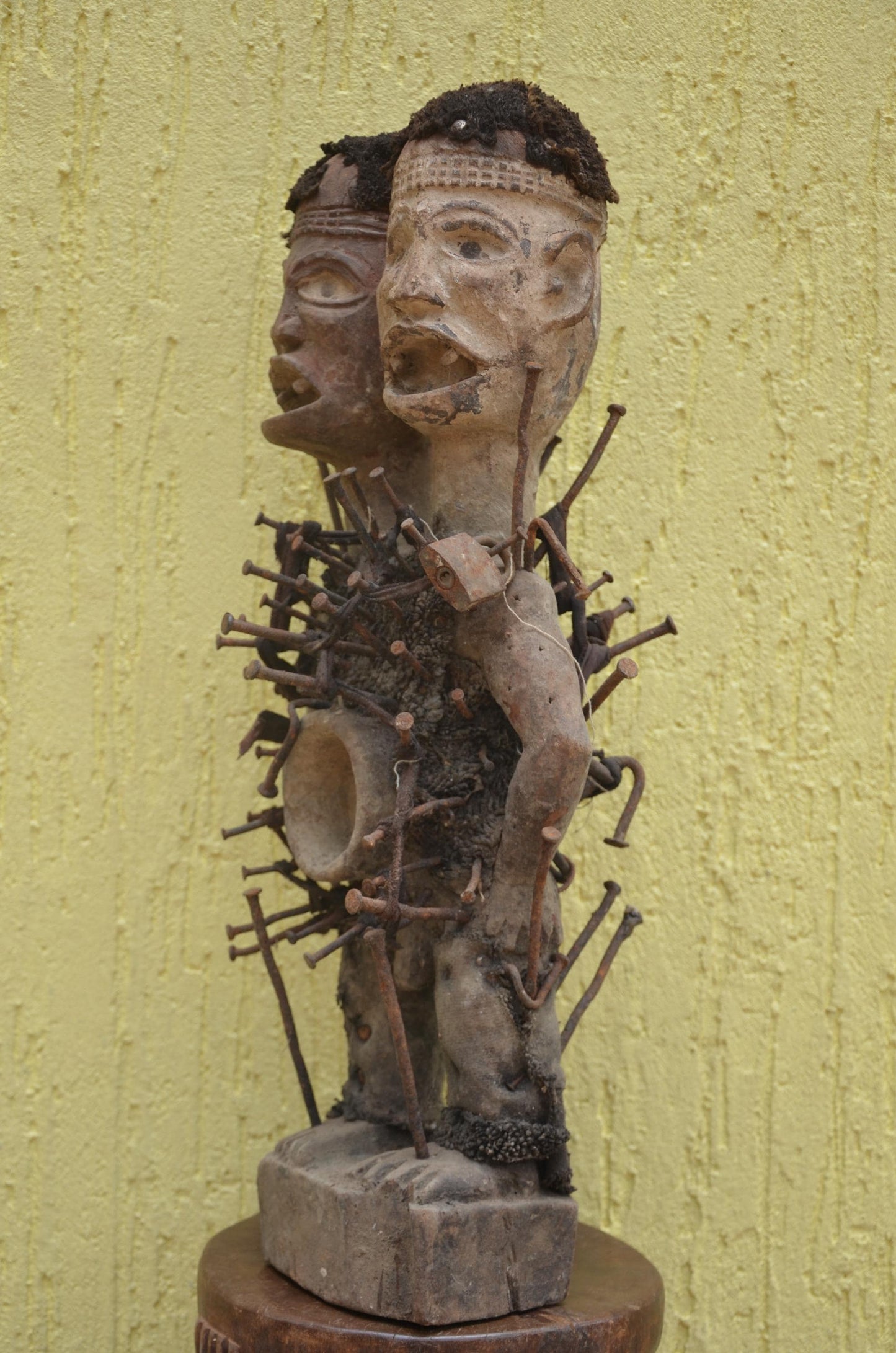 Nkisi Nkondi Power Figure – 22" Two-Headed Nail Fetish – Kongo Tribal Art