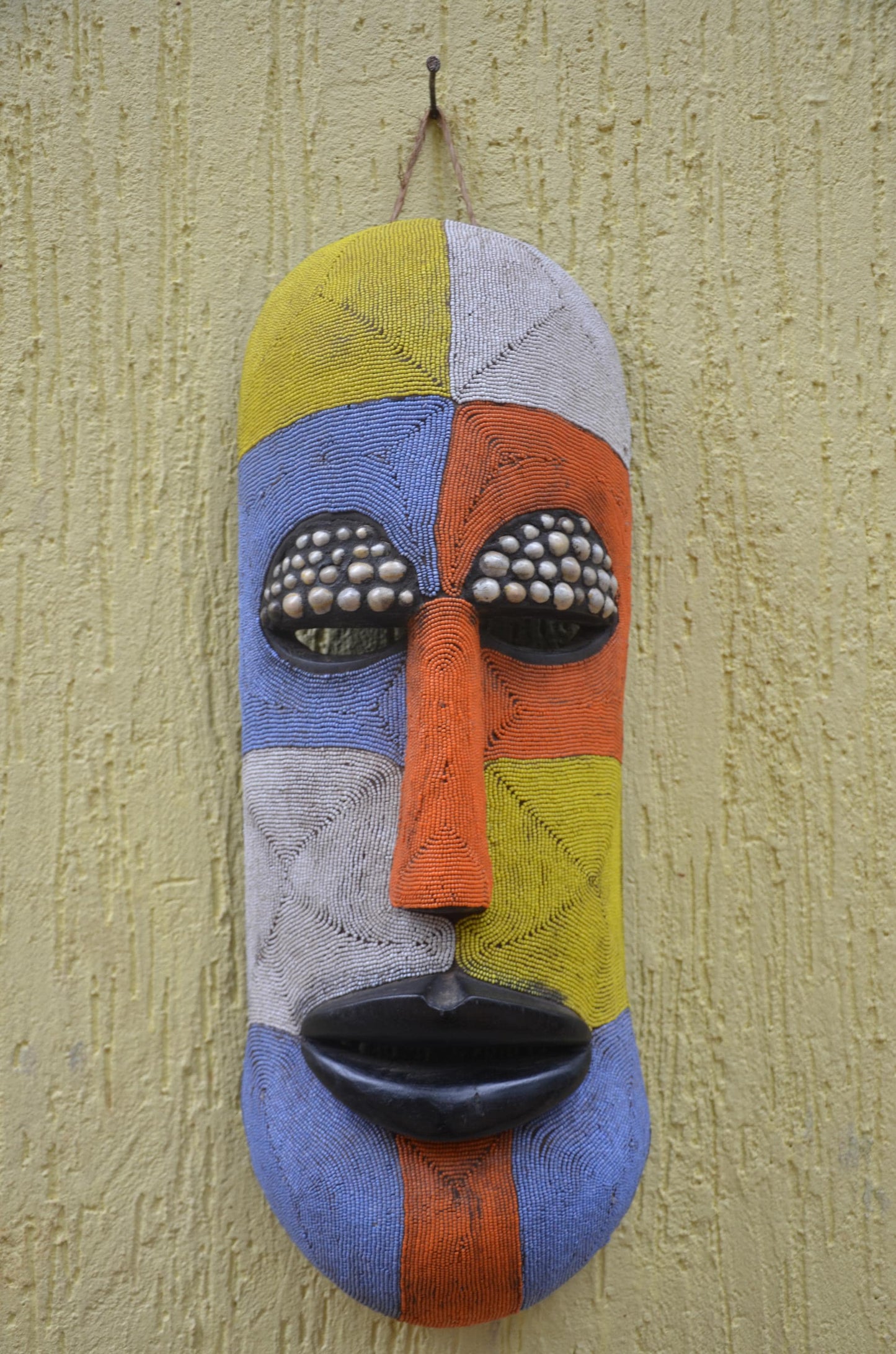 Bamileke Beaded Mask – 23" Handcrafted Cameroon Art – Tribal Wall Sculpture