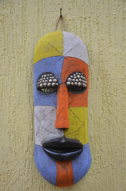 Bamileke Beaded Mask – 23" Handcrafted Cameroon Art – Tribal Wall Sculpture