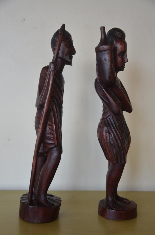 Rwandan Couple Statue | Hand-Carved Wood Cultural Figures | Rwanda Traditional Folk Art