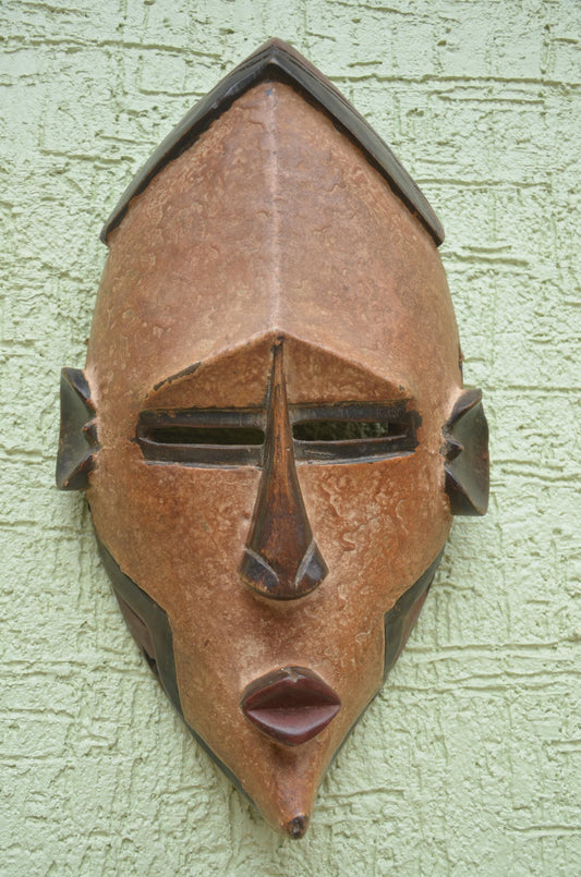 Lwalwa Cubist Mask | Hand-Carved Wood Wall Decor | Congo Angular Geometric Art