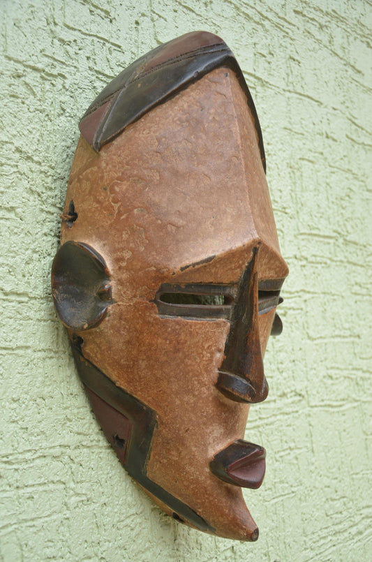 Lwalwa Cubist Mask | Hand-Carved Wood Wall Decor | Congo Angular Geometric Art